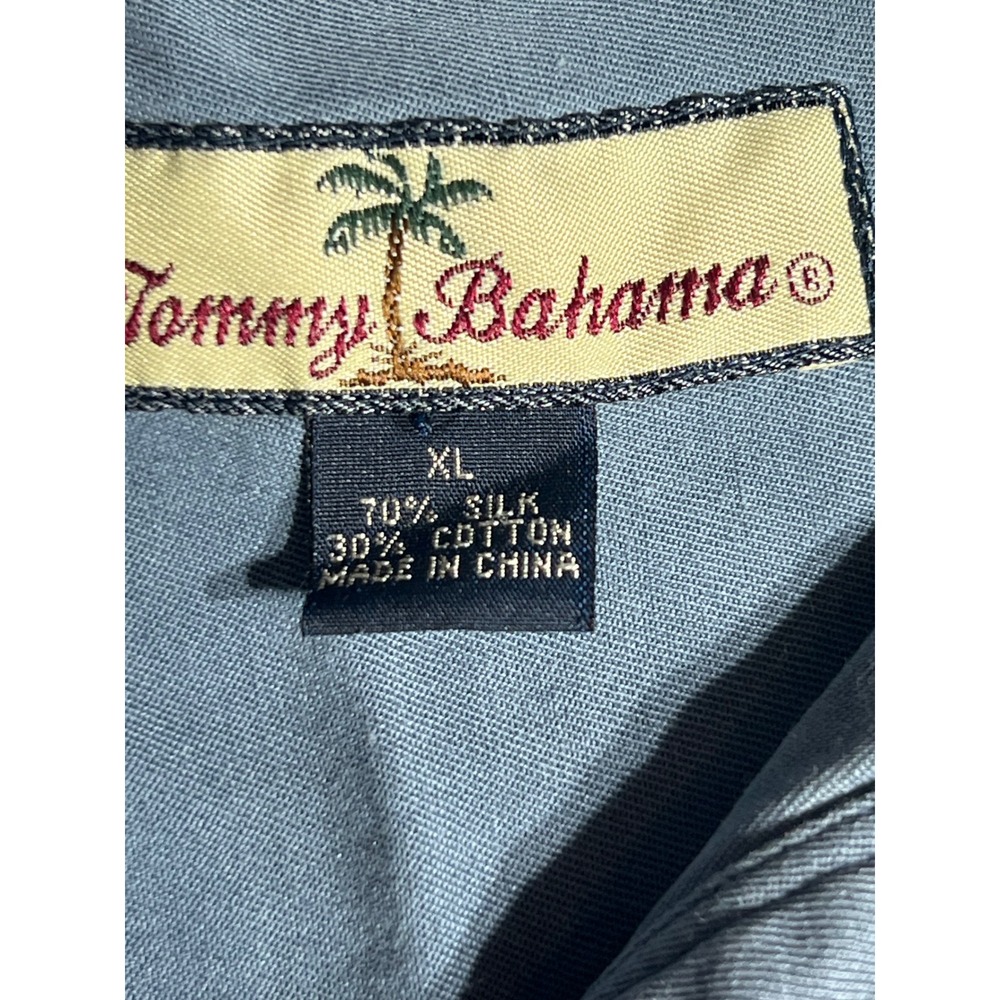 Tommy Bahama Mens XL Silk Cotton Blue Long Sleeve Button Down Shirt Pockets